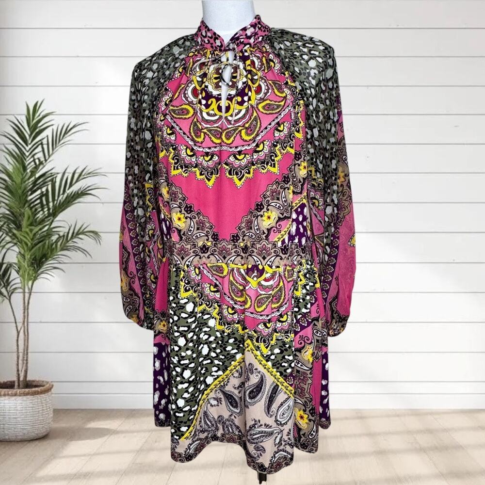 Alice + Olivia Lillian Paisley Shift Dress Desire Multi Bohemian Animal 4 Small